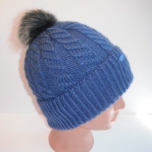 Hand Knitted Hat Toque One  Size Acrylic Color Shadow Blue - 003 Hand knit by me